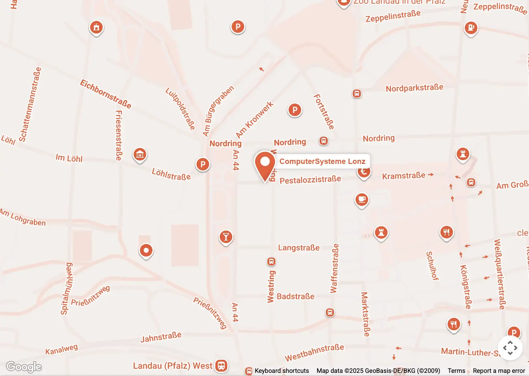 Karte zeigt den Standort von ComputerSysteme Lonz in Landau (Pfalz).